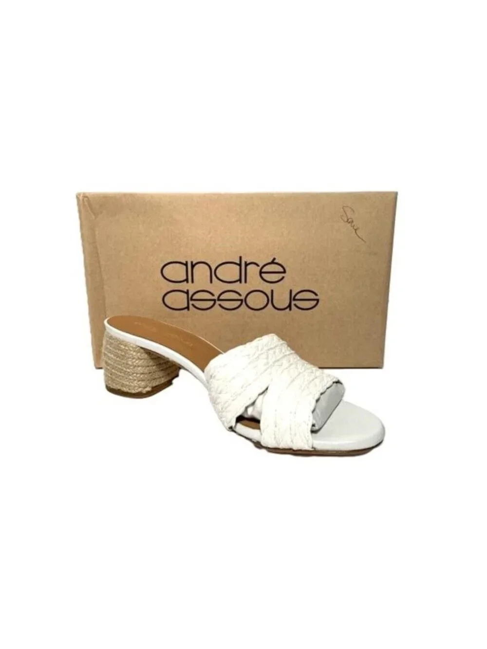 New Andre Assous Cadyn Slip On Sandals White Raffia Espadrilles Women's Size 8.5